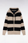 Navy and beige striped wool and cotton zip-up hoodie, straight cut