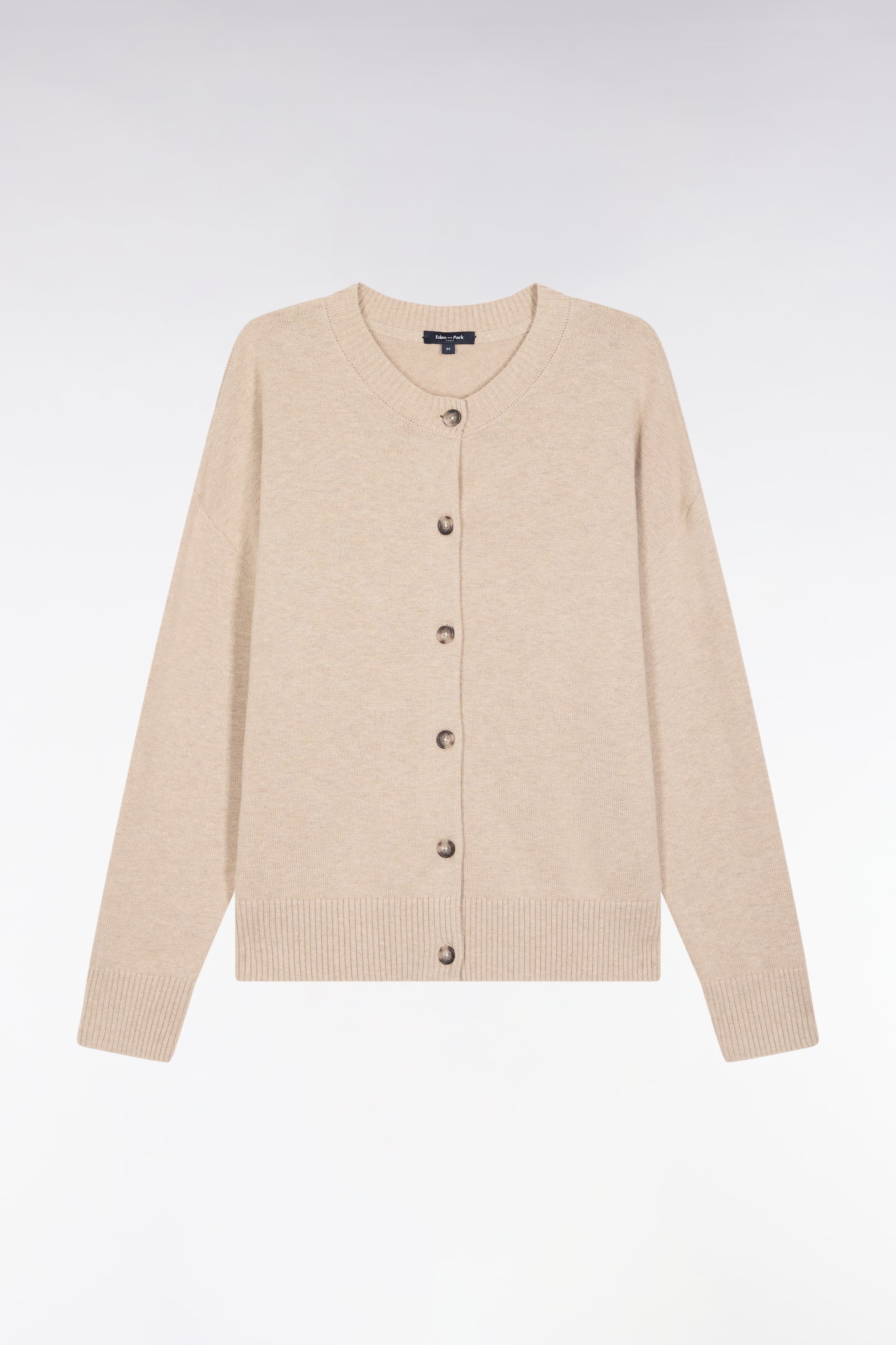 Cardigan en laine et coton beige coupe Relaxed