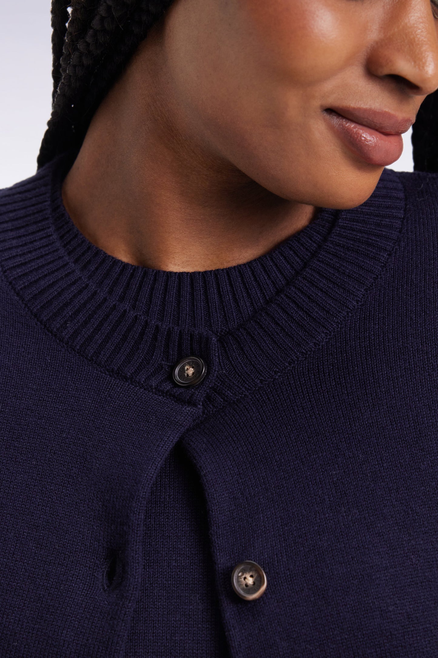 Cardigan en laine et coton marine coupe Relaxed