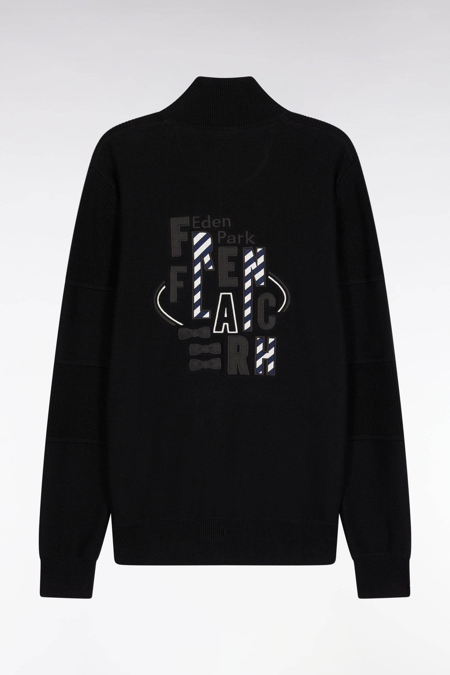 Cardigan zippé en coton noire broderie dos