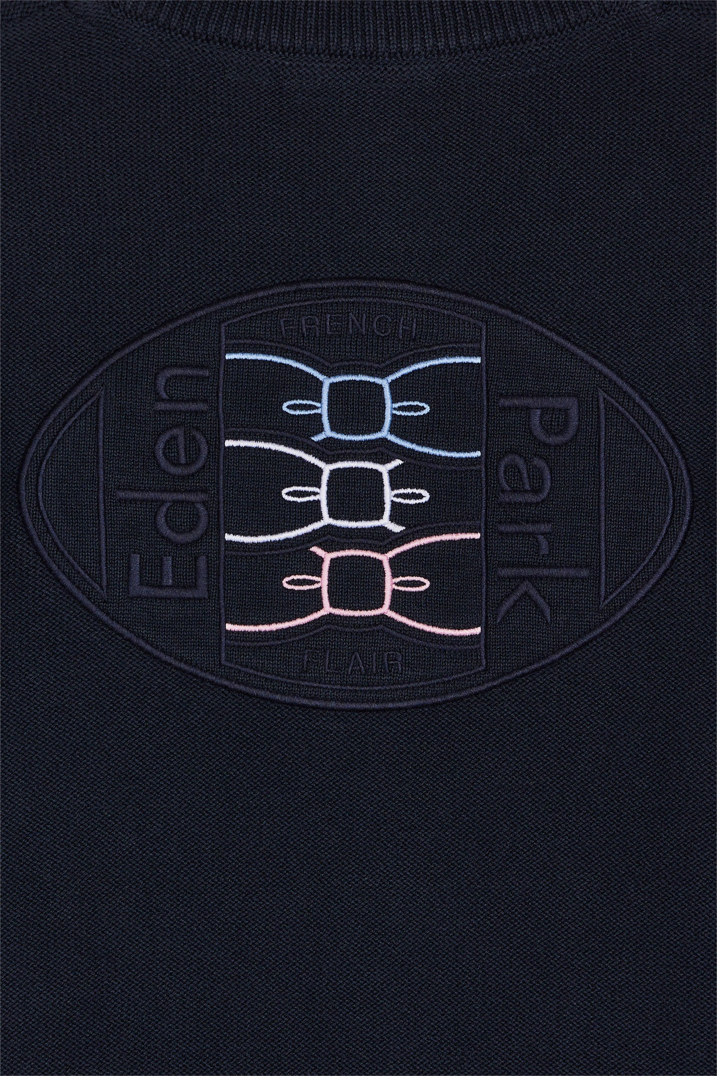 Zipped cardigan in navy cotton with three-tone embroidery