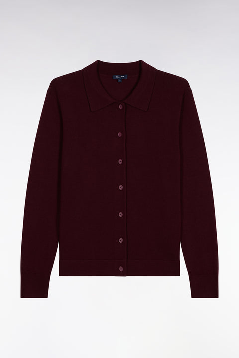 Cardigan with classic burgundy merino wool collar, straight cut - Image 2