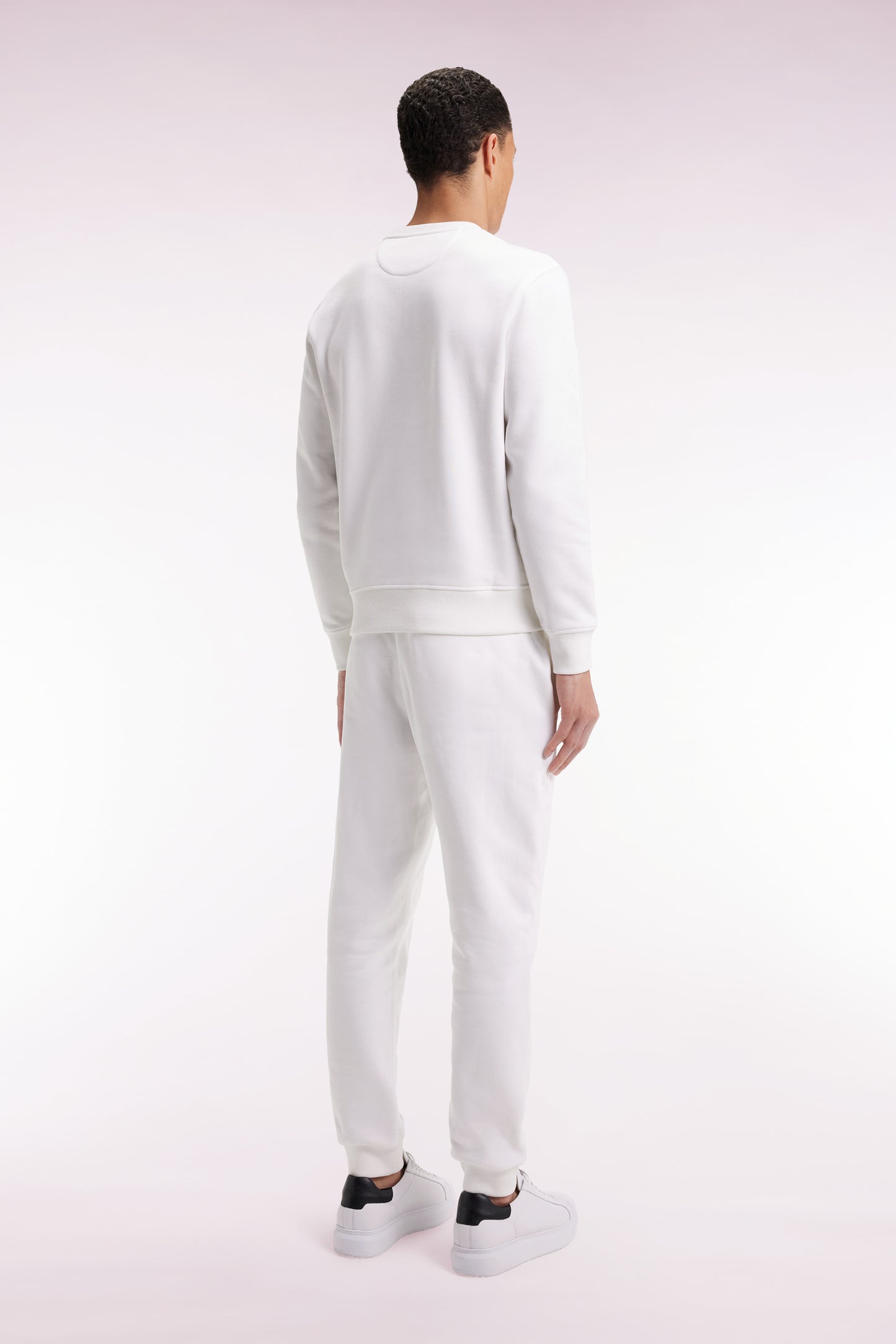 White brushed fleece jogging suit, straight cut