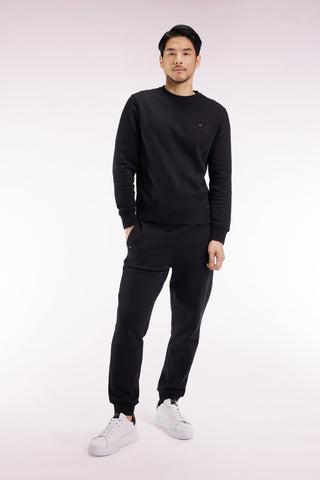 Jogging suit in black brushed fleece, straight cut