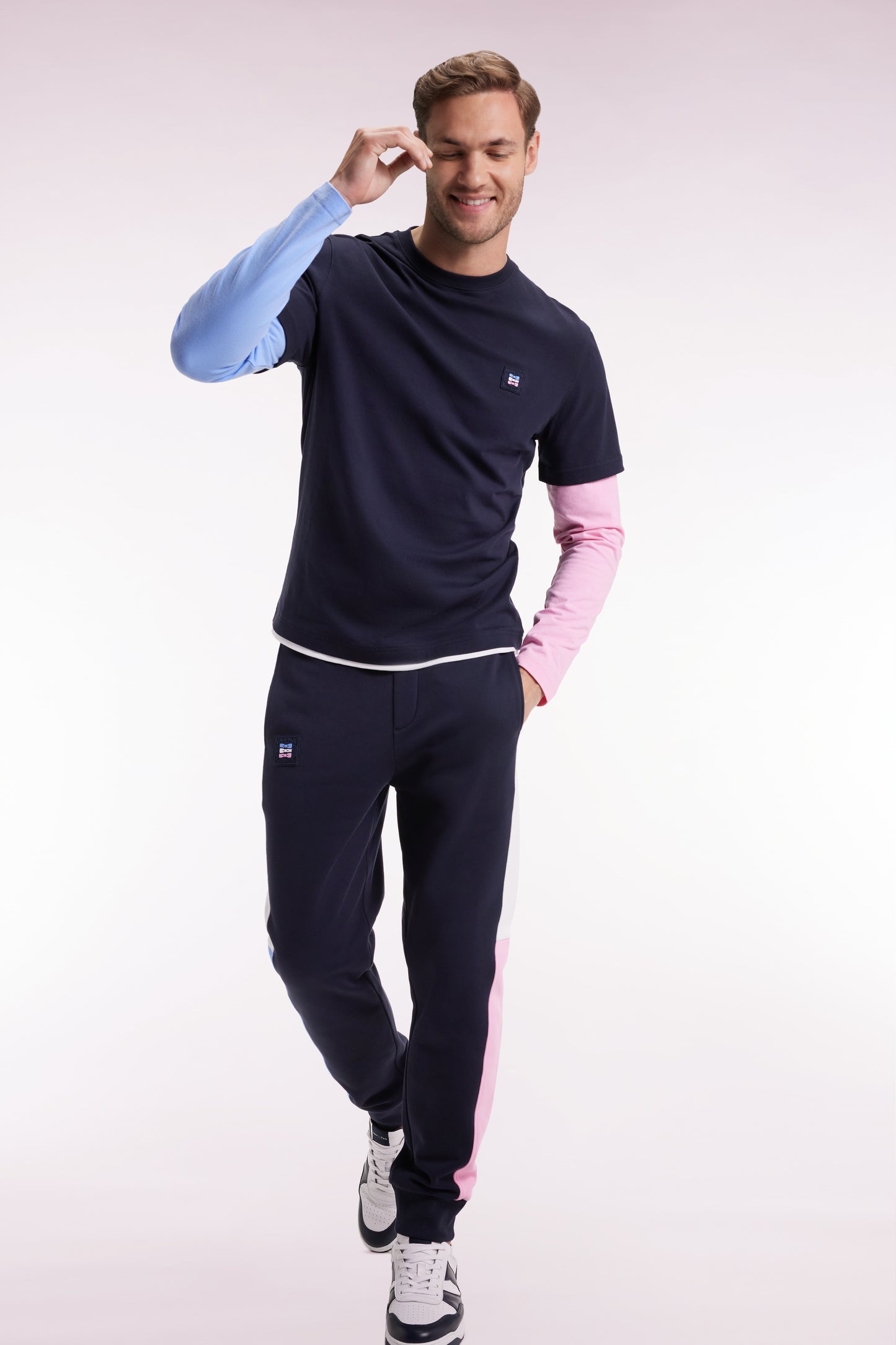 Navy colorblock brushed fleece straight-leg jogging suit
