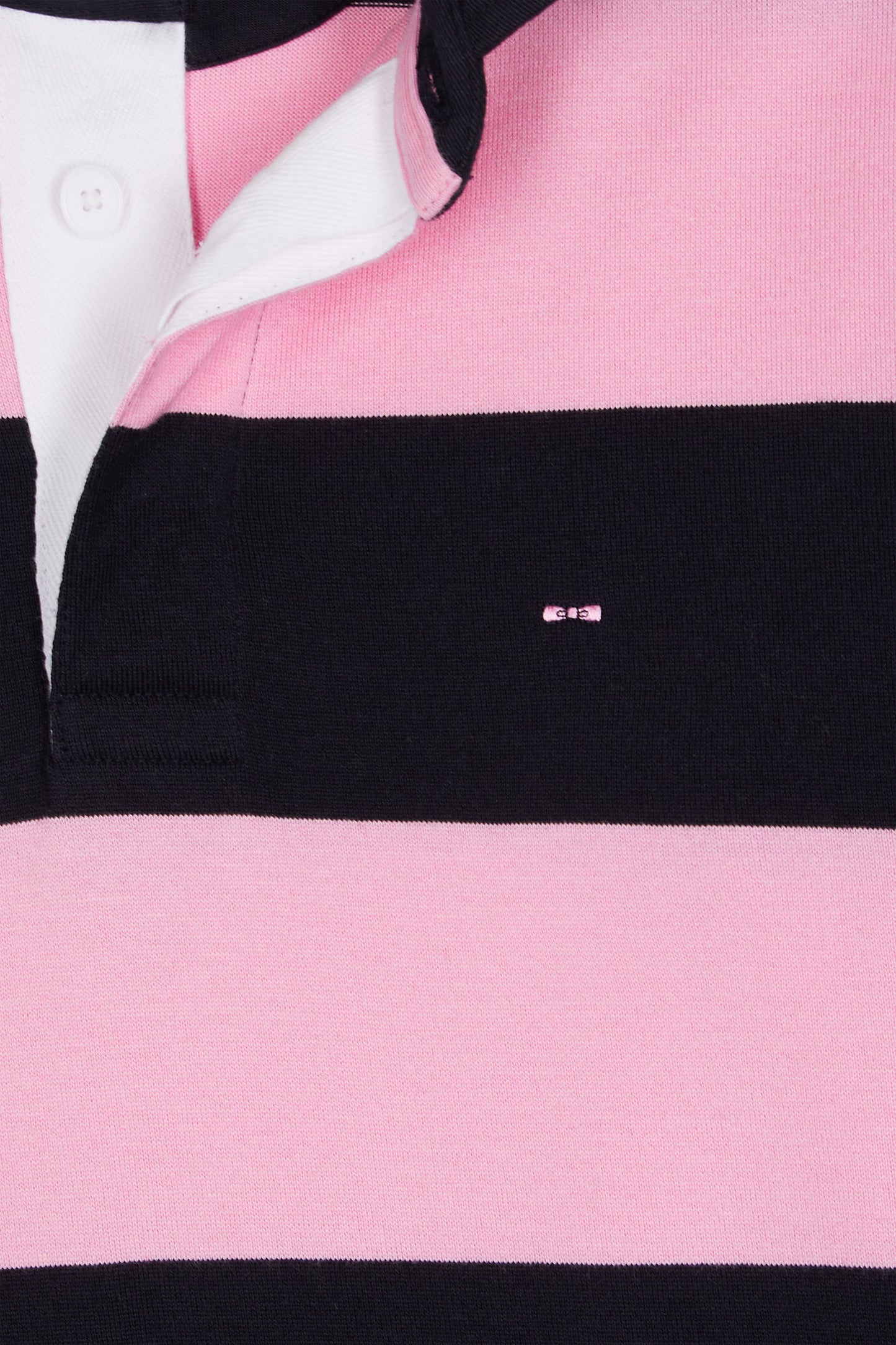 Long-sleeved jersey with pink and navy rugby stripes