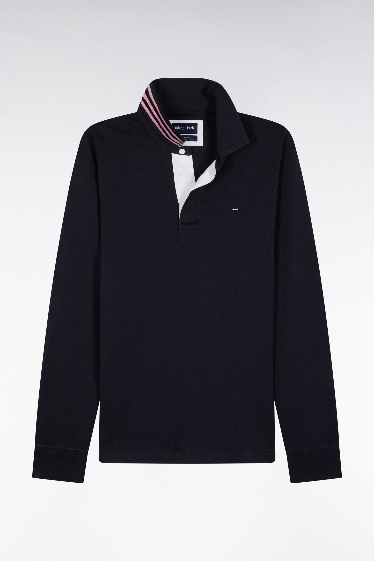 Long-sleeved navy jersey jersey with striped under collar