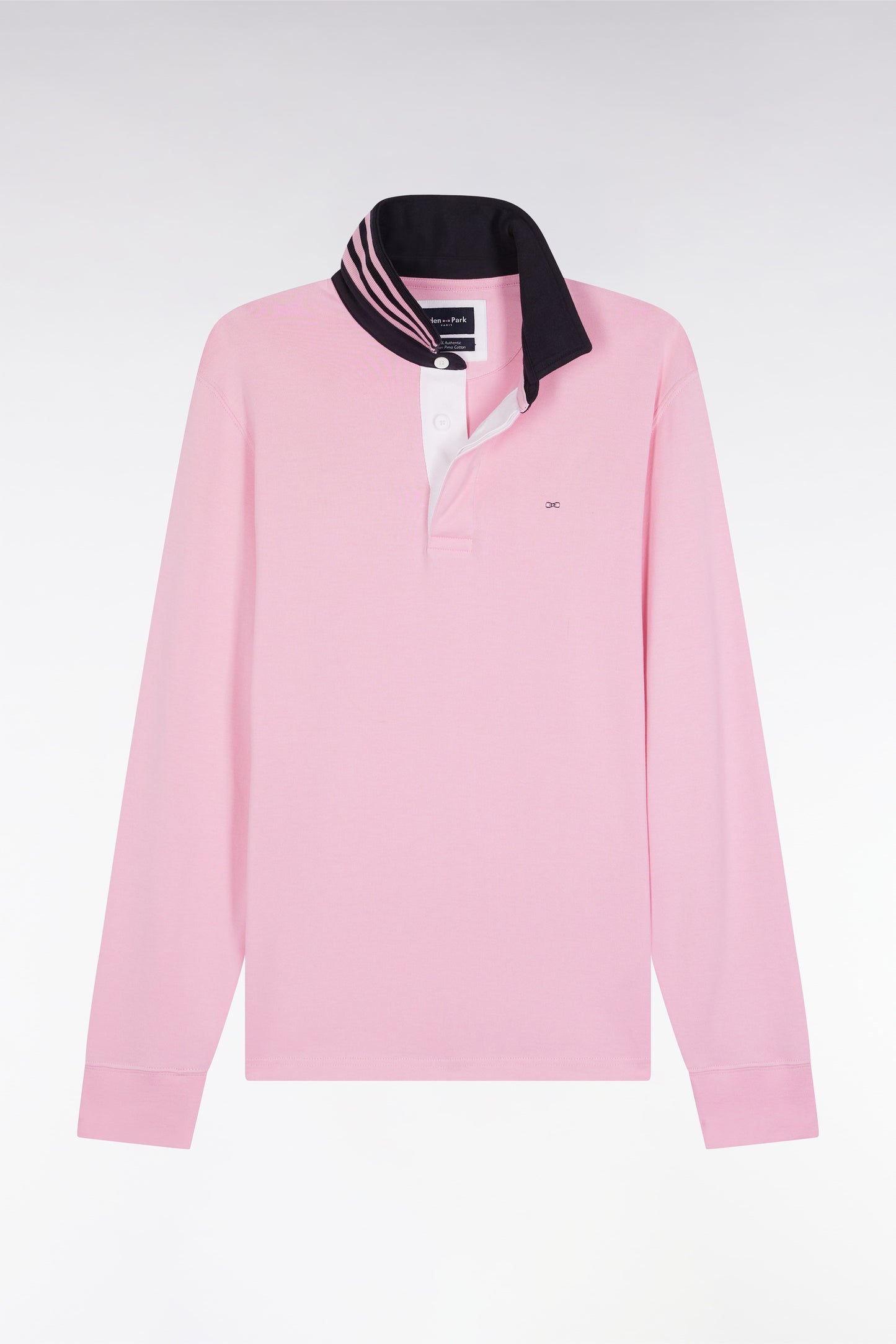 Long-sleeved jersey in pink under striped collar