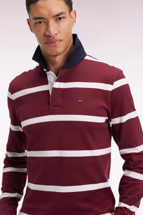 Long-sleeved jersey in burgundy cotton jersey with white stripes - Image 1