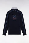 Long-sleeved shirt in thick navy cotton jersey with straight cut piping