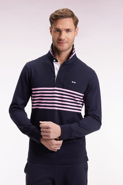 Long-sleeved jersey in thick navy striped straight cut - Image 3