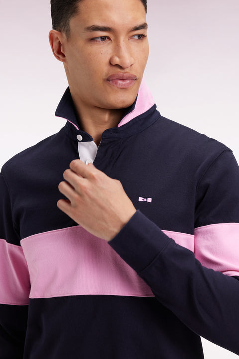 Long-sleeved jersey in thick navy embroidered back straight cut - Image 1