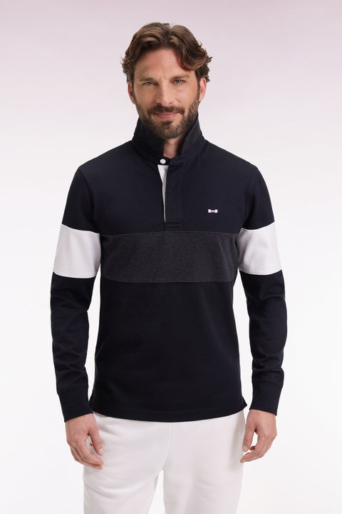 Long-sleeved jersey in thick black jersey with embroidered back, straight cut - Image 3