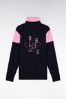 Long-sleeved jersey in two-tone navy and pink, straight cut