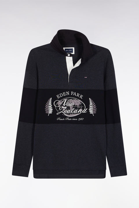 Black and grey long-sleeved jersey with New Zealand embroidery - Image 2