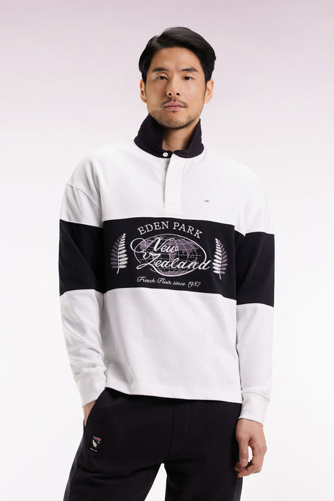 Black and white long-sleeved jersey with New Zealand embroidery - Image 1