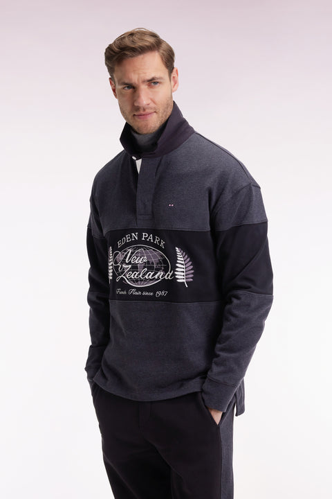 Black and grey long-sleeved jersey with New Zealand embroidery - Image 1