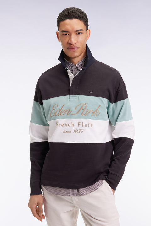 Long-sleeved jersey in thick black and green jersey with vintage embroidery - Image 1