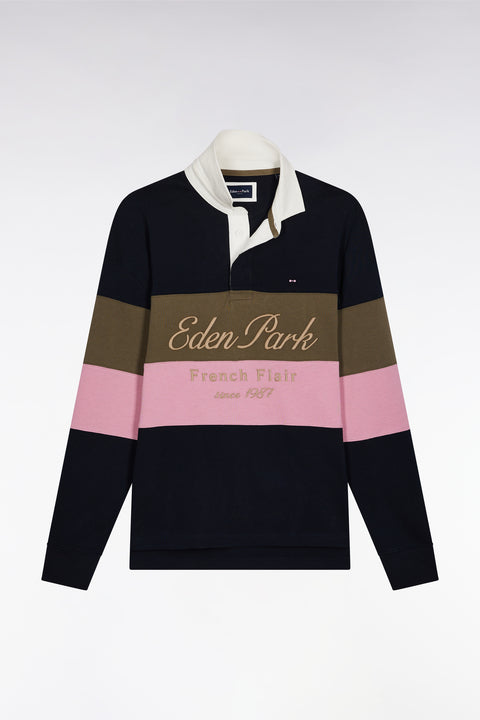 Long-sleeved jersey in thick navy and pink with vintage embroidery - Image 2