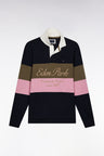 Long-sleeved jersey in thick navy and pink with vintage embroidery