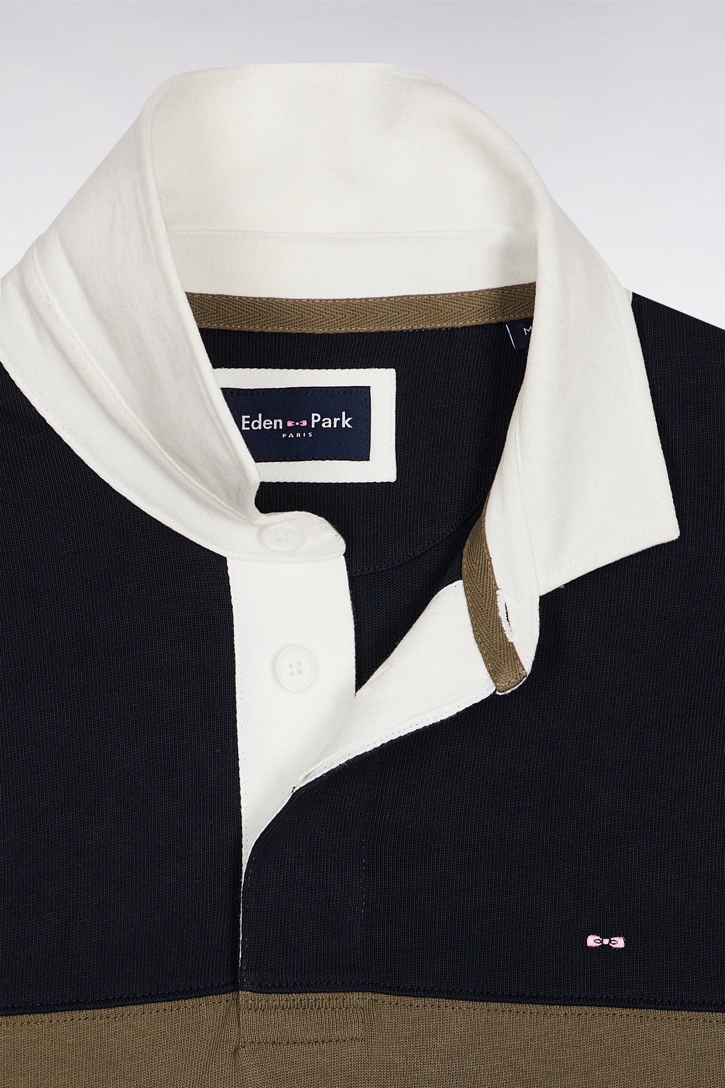 Long-sleeved jersey in thick navy and pink with vintage embroidery