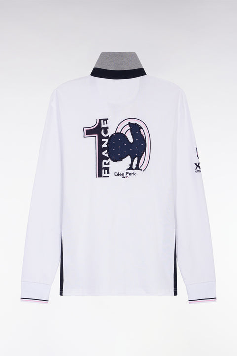 XV de France white long-sleeved jersey with rooster embroidery, straight cut - Image 2