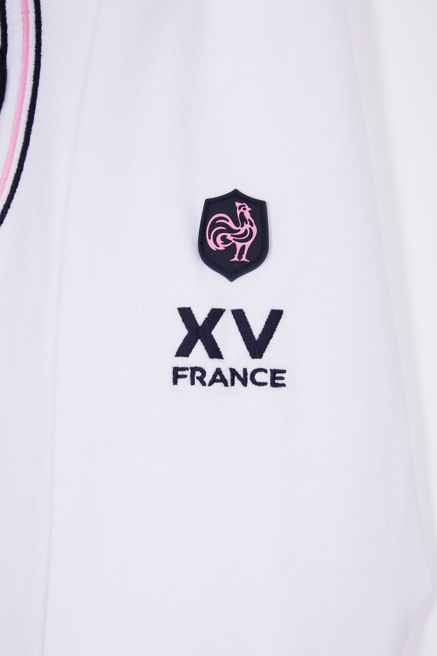 XV de France white long-sleeved jersey with rooster embroidery, straight cut