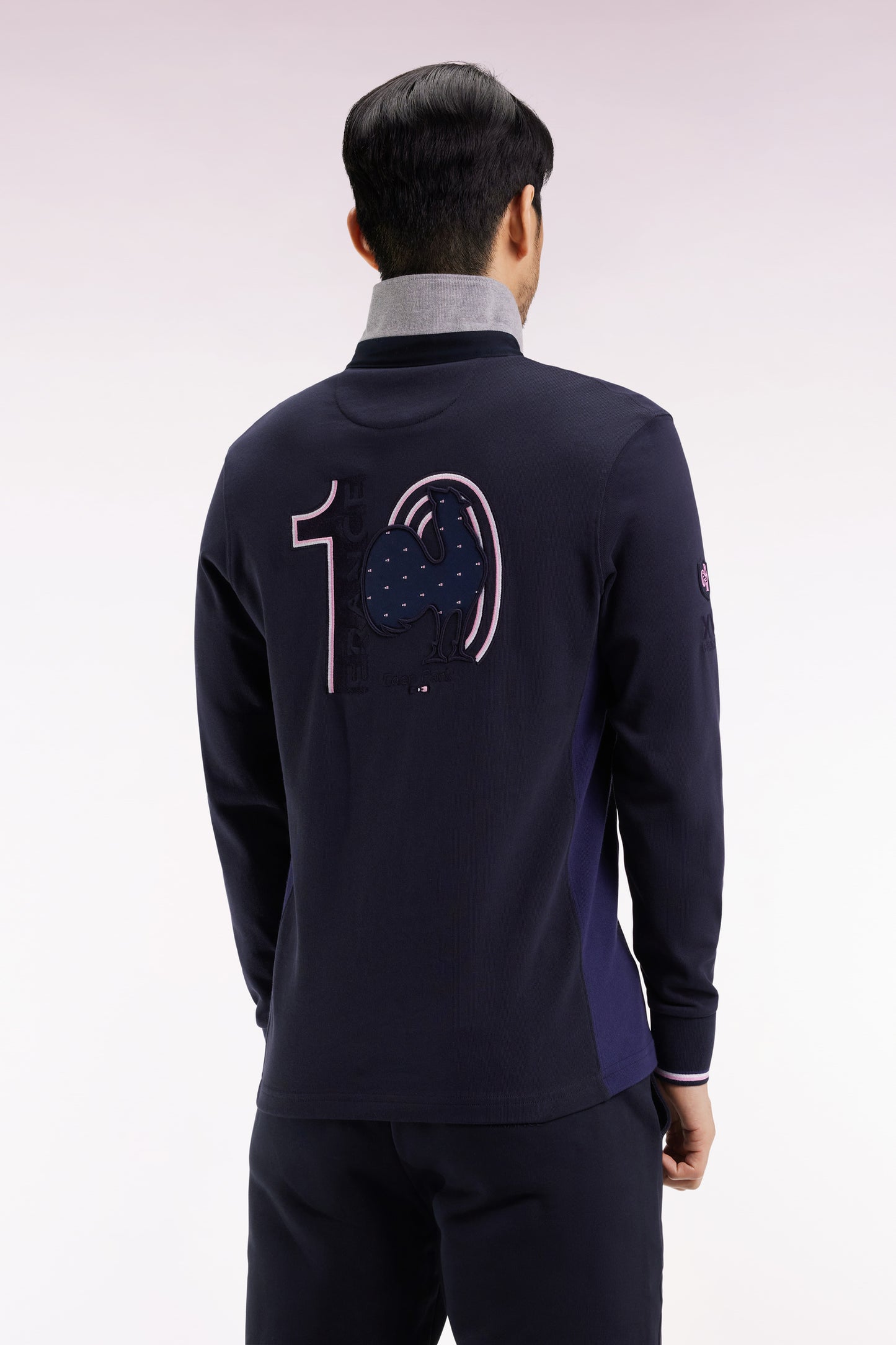 XV de France navy long-sleeved jersey with rooster embroidery, straight cut