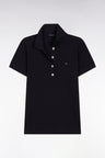 Short-sleeved polo shirt in navy stretch cotton, slim fit