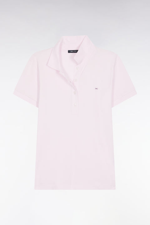 Short-sleeved polo shirt in pink stretch cotton, slim fit - Image 2