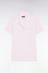 Short-sleeved polo shirt in pink stretch cotton, slim fit