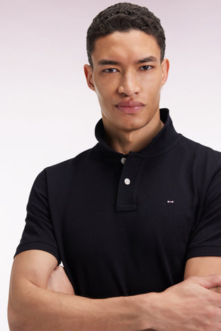 Short-sleeved polo shirt in black Pima cotton, straight cut