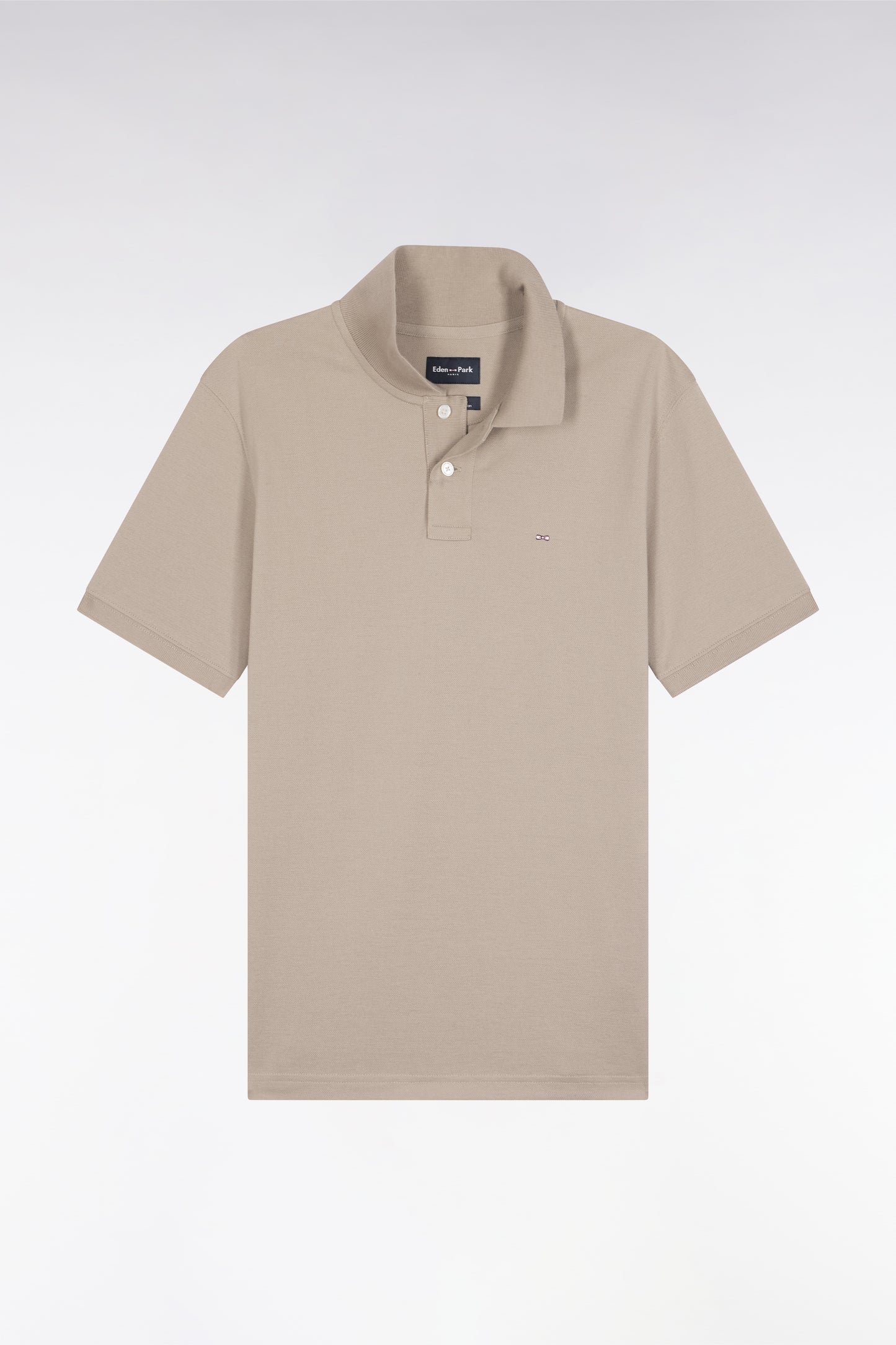 Short-sleeved polo shirt in beige Pima cotton, straight cut