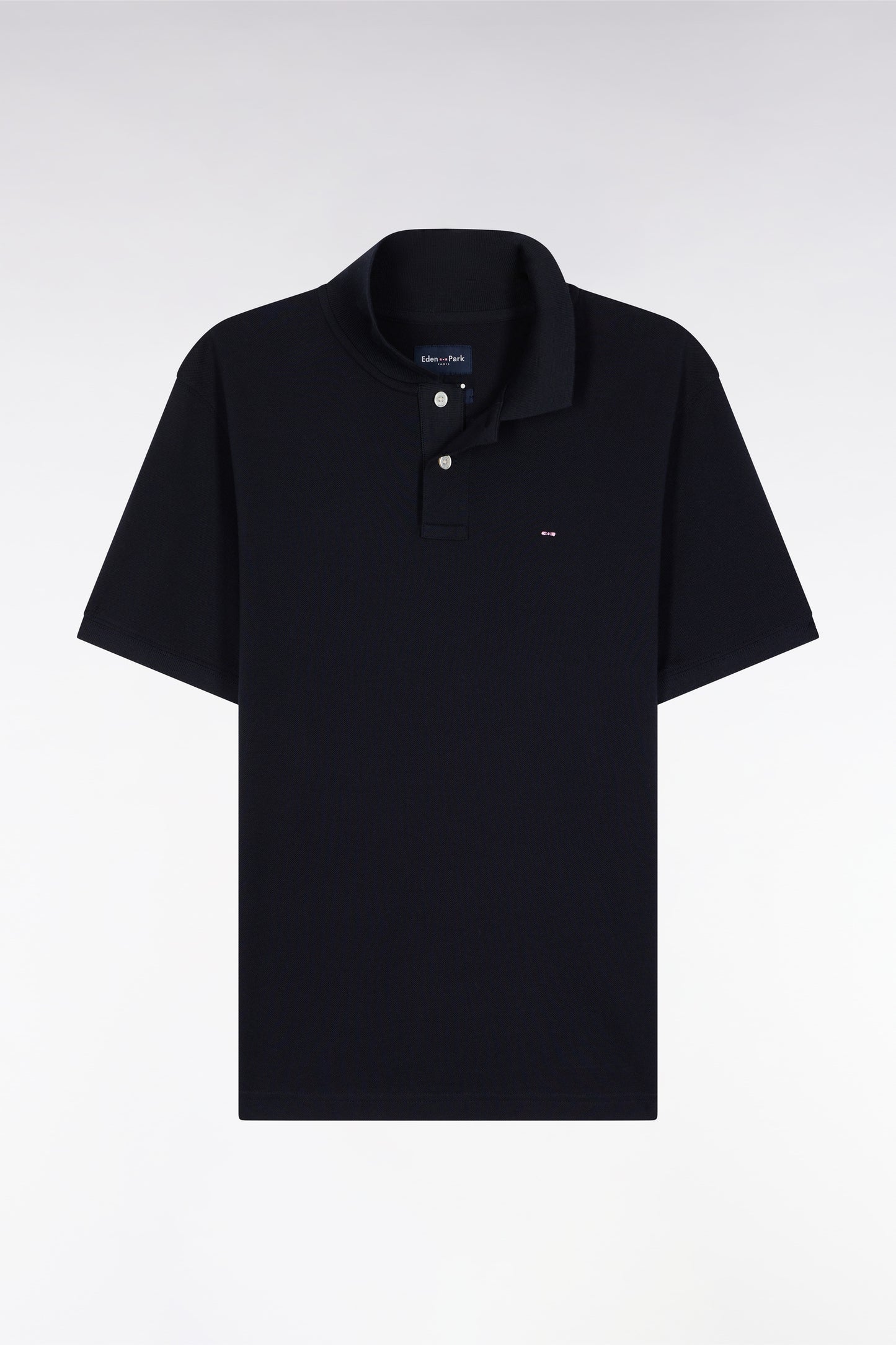 Short-sleeved polo shirt in navy Pima cotton, straight cut