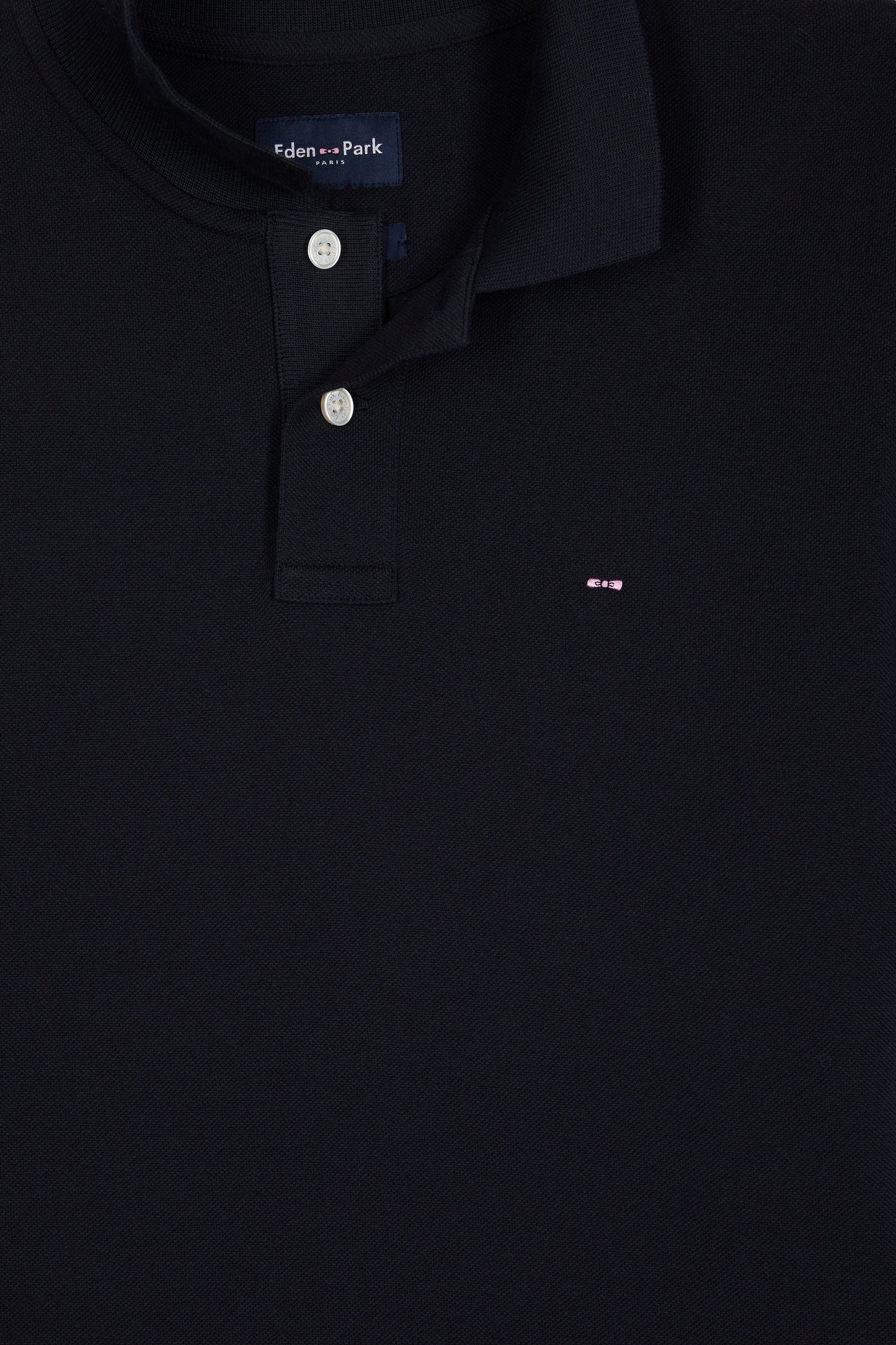 Short-sleeved polo shirt in navy Pima cotton, straight cut