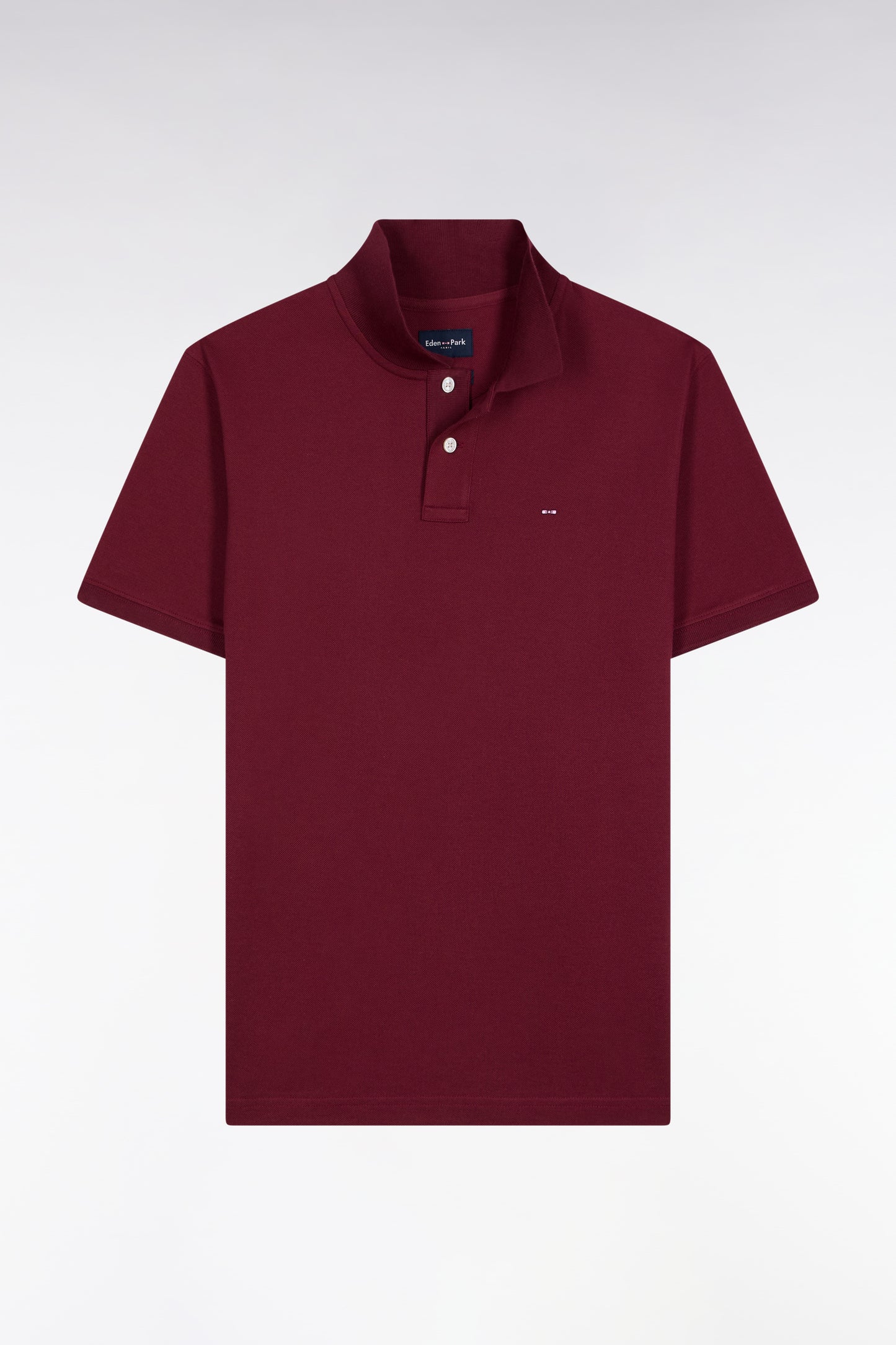 Short-sleeved polo shirt in burgundy Pima cotton, straight cut
