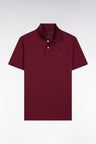 Short-sleeved polo shirt in burgundy Pima cotton, straight cut
