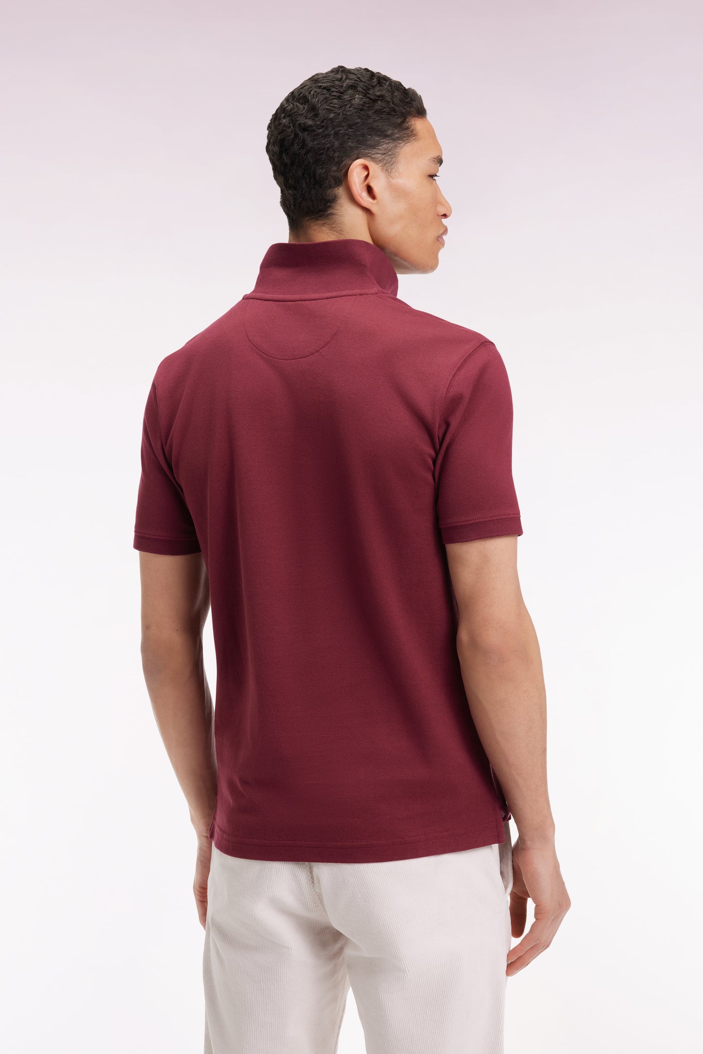 Short-sleeved polo shirt in burgundy Pima cotton, straight cut