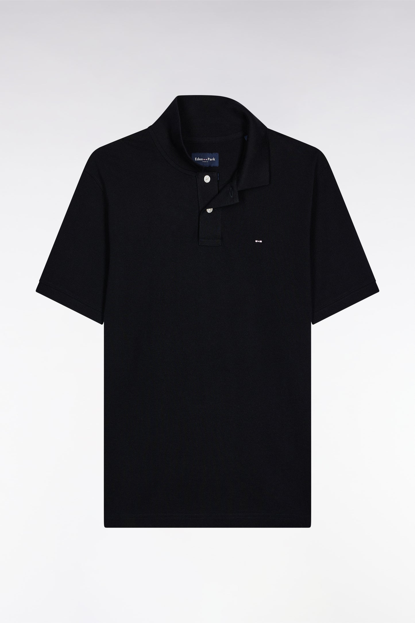 Short-sleeved polo shirt in black Pima cotton, straight cut