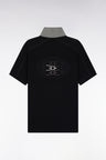 Short-sleeved polo shirt in black cotton piqué with colored piping