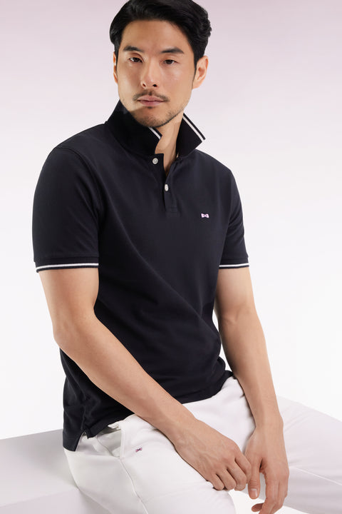 Black short-sleeved polo shirt - Image 1