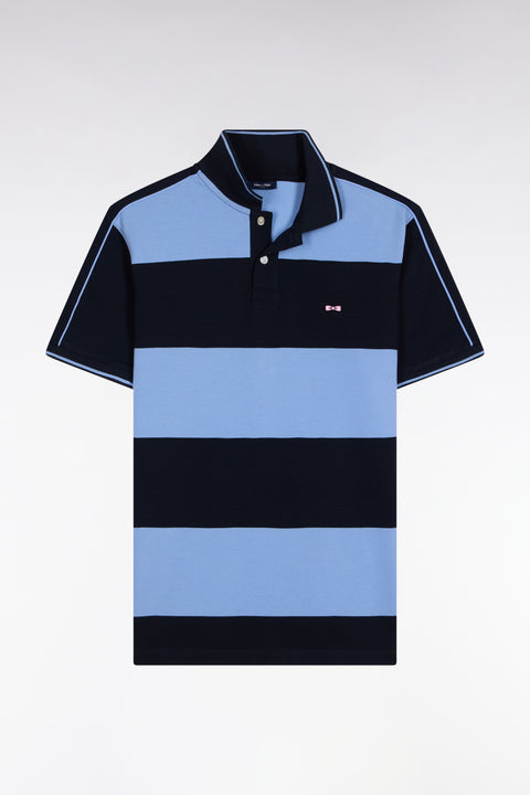 Blue cotton short-sleeved polo shirt with cotton piqué ring - Image 2
