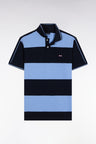 Blue cotton short-sleeved polo shirt with cotton piqué ring
