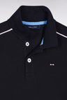 Short-sleeved polo shirt in navy cotton with white piping, straight cut