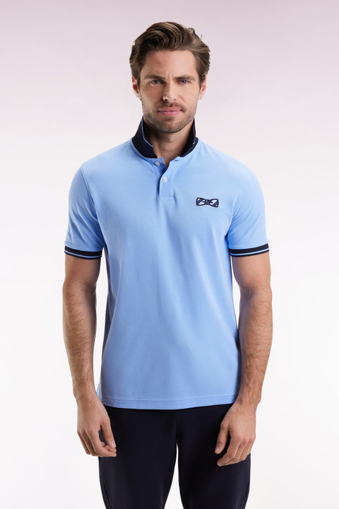Short-sleeved polo shirt in sky cotton with hooped embroidery - Image 3
