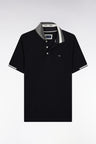 Short-sleeved polo shirt in black cotton with tricolored details, loose fit