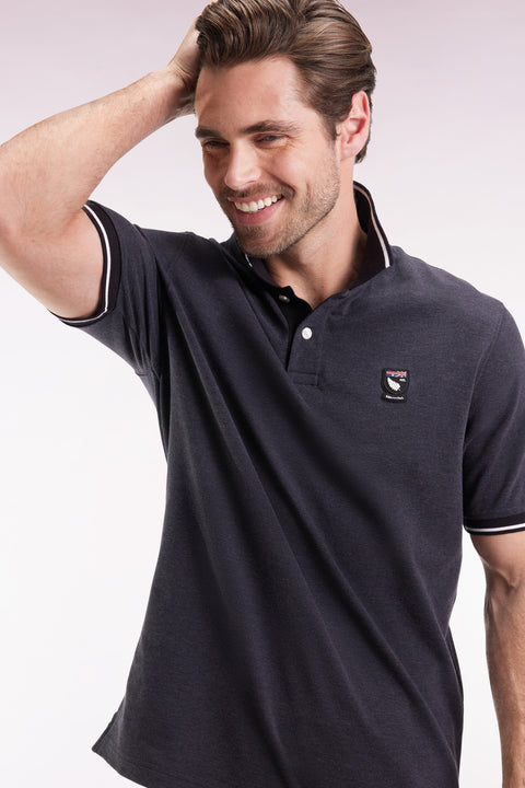 New Zealand short-sleeved polo shirt in grey cotton piqué, loose fit - Image 1