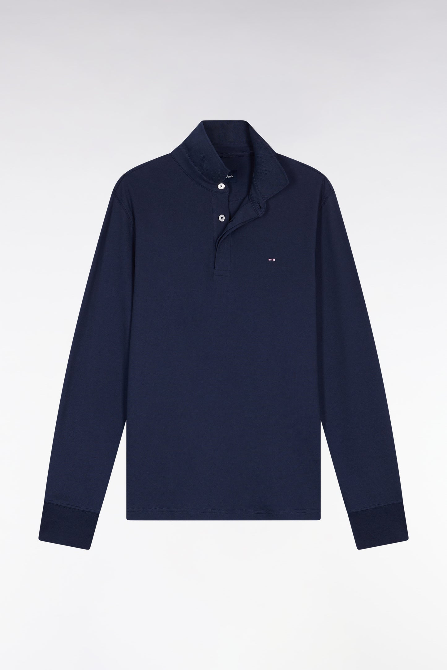 Polo à manches longues en coton stretch gris coupe slim