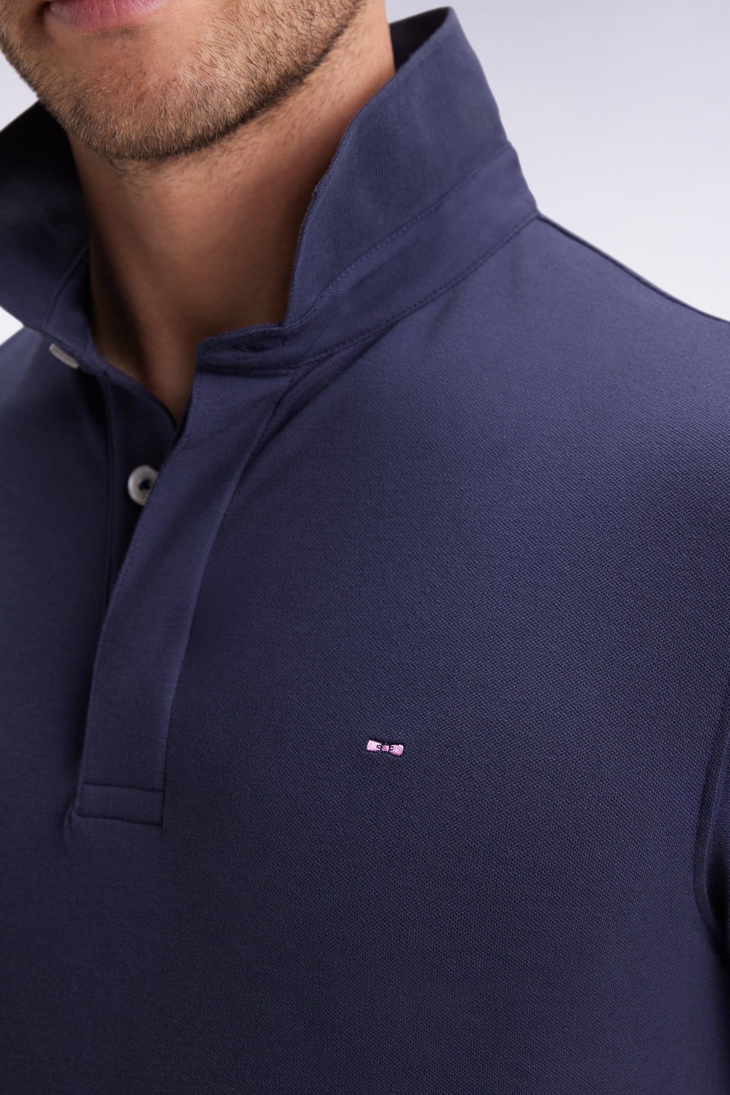 Polo à manches longues en coton stretch gris coupe slim