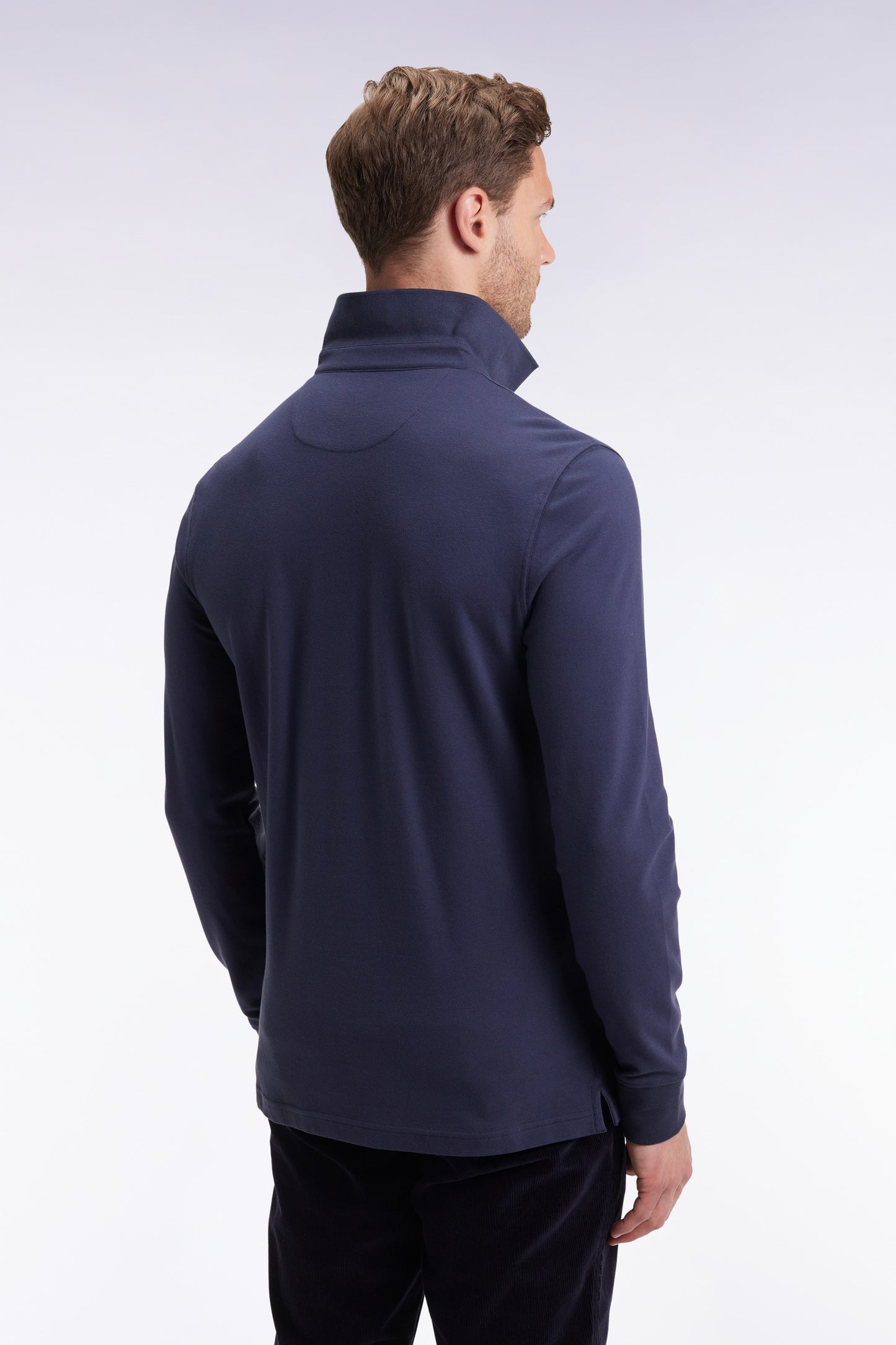 Polo à manches longues en coton stretch gris coupe slim